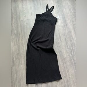 NWT Old Navy Rib Knit Halter Midi Dress Black size Medium Side slit Fitted